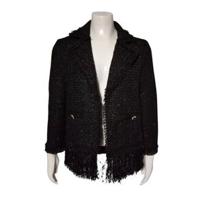 River Island Boucle Trophy Jacket Tweed Black Tassle Blazer sz UK 6 = US 2